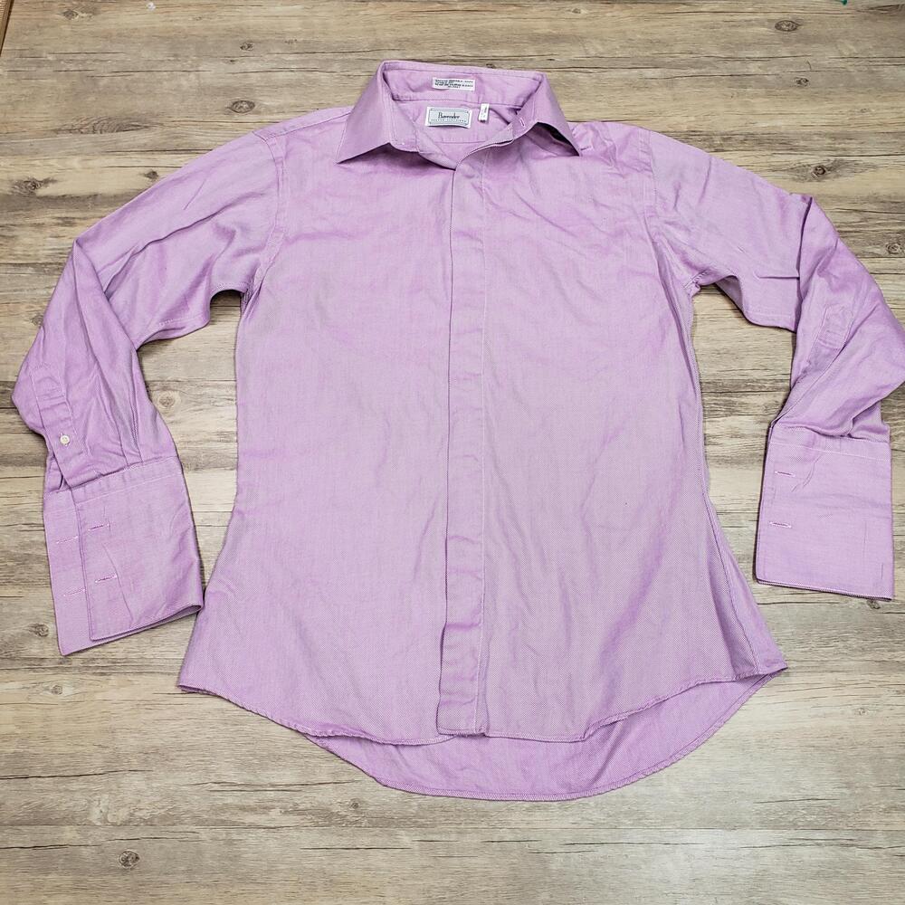 Bavender Shirt Mens L Purple Pinstripe Slim Fit French Cuff Dress Long Sleeve